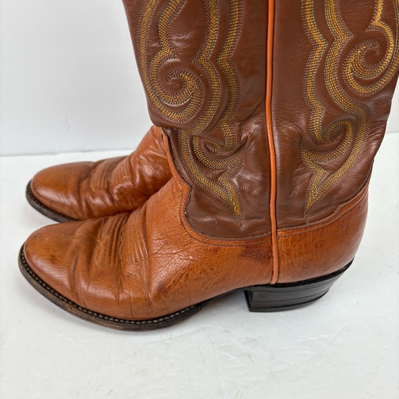 Vintage Tony Lama Brown Smooth Ostrich Leather Cowboy Boots 8437 Mens Size 7 D - Picture 3 of 16